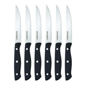 Farberware 6-Piece Stamped Triple Rivet Stainless Steel Steak Knife Set in Black